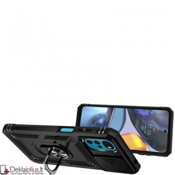5in1 smūgiams atsparus dėklas su žiedu ir kameros apsauga - juodas (telefonui Motorola Moto G22/E32/E32S)